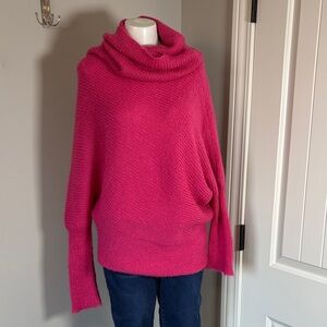 Wooden Ships Pink Cowl Neck Asymmetrical Sweater Mohair Blend Relaxed Fit S/M
